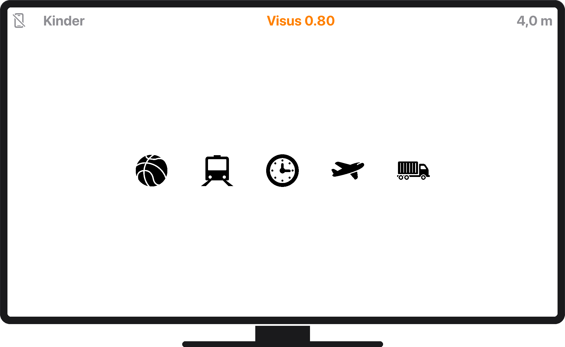 Sehzeichen auf dem Display: Kinderzeichen, Visus 0,80