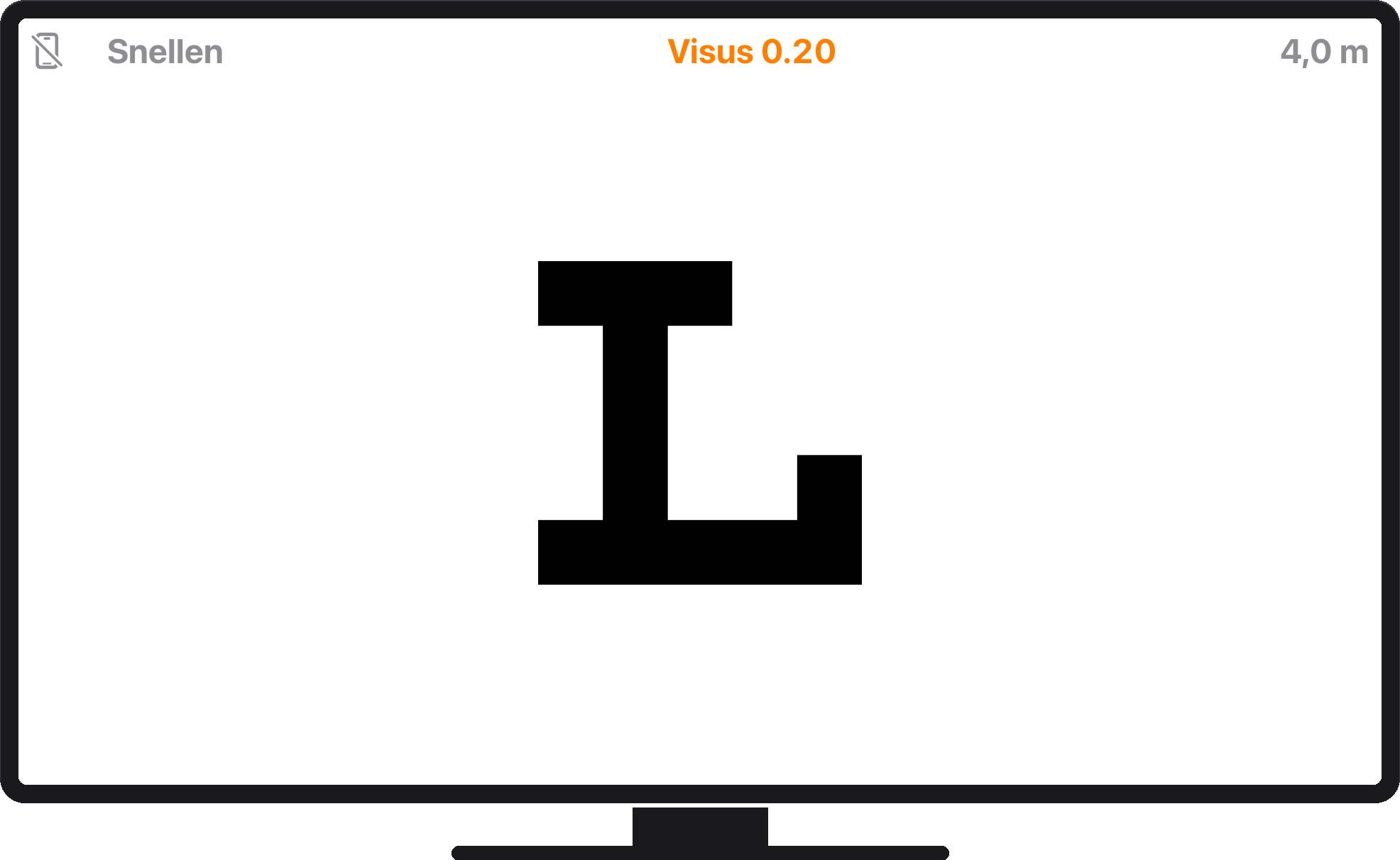 Sehzeichen auf dem Display: ein einzelnes großes Sehzeichen bei Visus 0,20