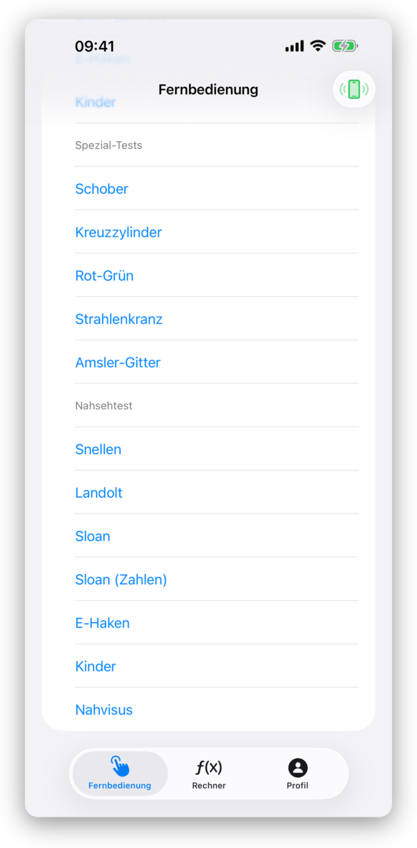 Eingeblendete Testauswahl auf dem iPhone während einer laufenden Prüfung